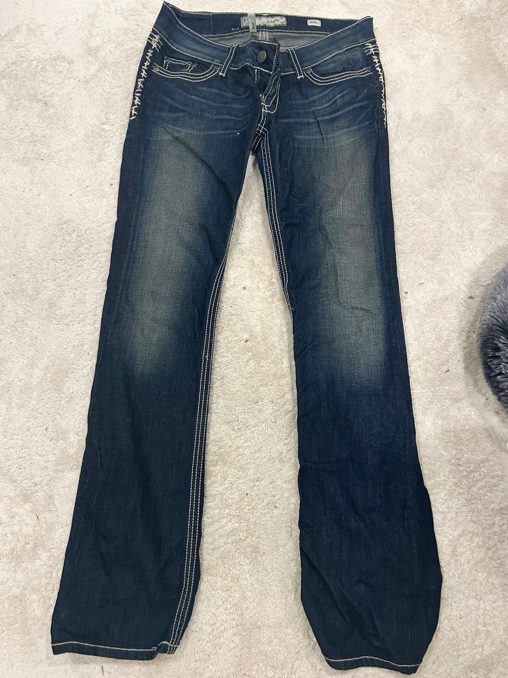 BKE Women's Dark Blue Flare Jeans with Contrast Stitching